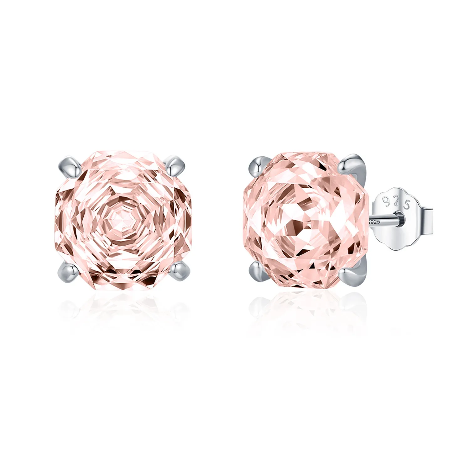 925 Sterling Silver Light Champagne Octagon Rose Cut Stud Earring 40200626