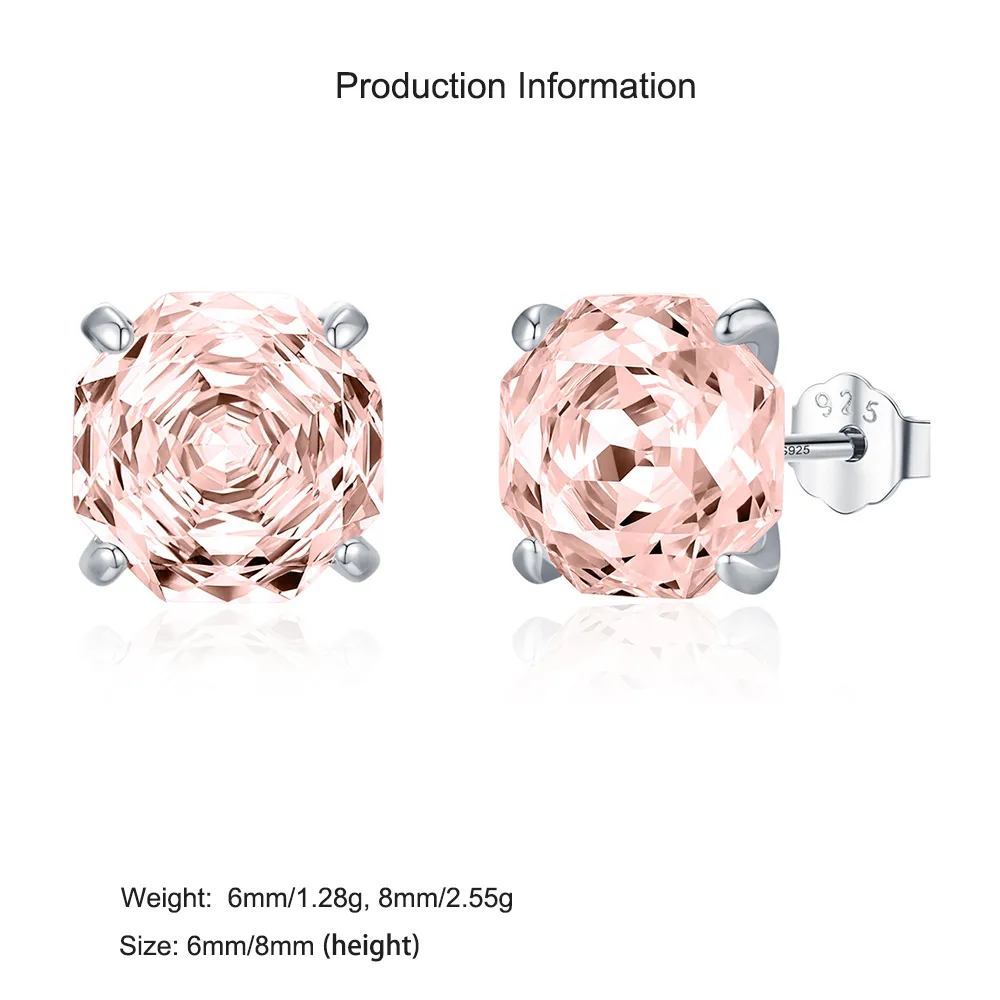 925 Sterling Silver Light Champagne Octagon Rose Cut Stud Earring 40200626 - image2