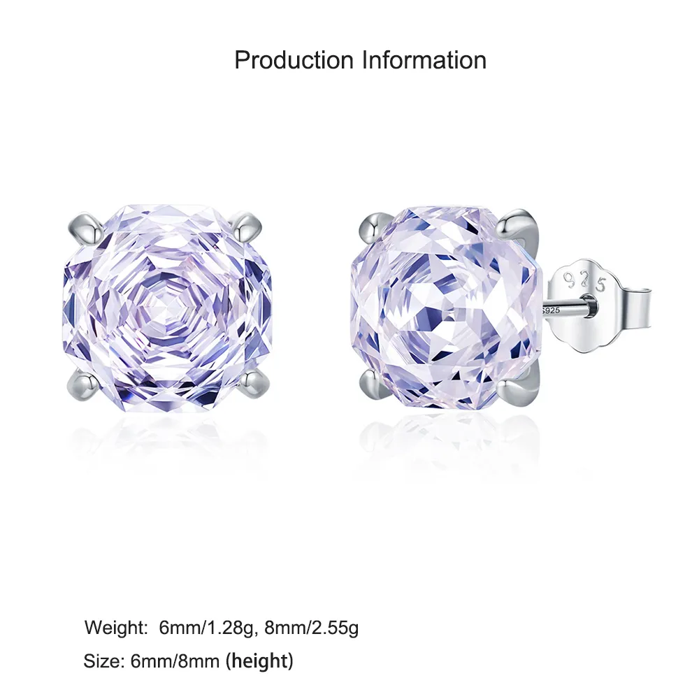 925 Sterling Silver Lavende Octagon Rose Cut Stud Earring 40200627 - image2