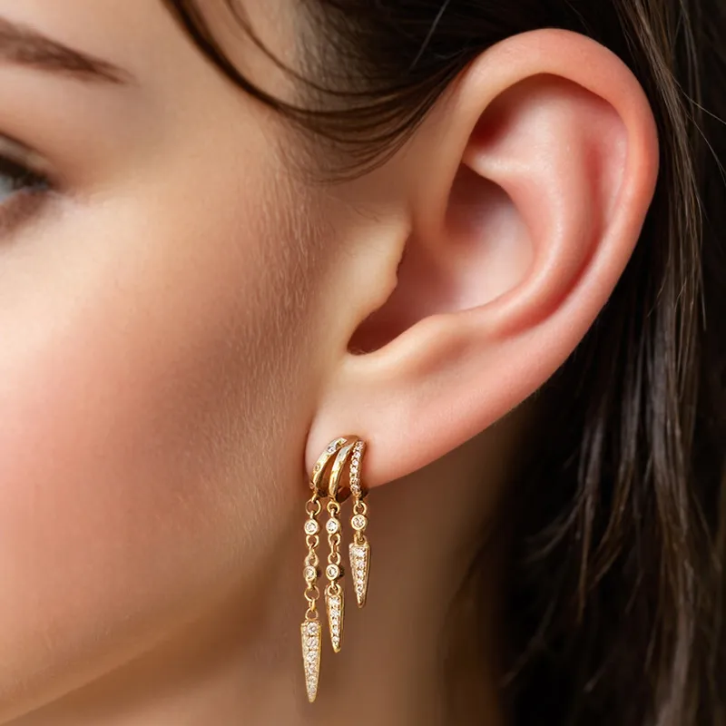 925 Sterling Silver Pave CZ Triple Dangle Tassel Stud Earring 40200630 - image1
