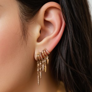 925 Sterling Silver Pave CZ Triple Dangle Tassel Stud Earring 40200630