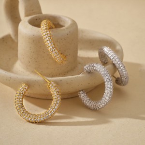 925 Sterling Silver Pave Cubic Zirconia C-Hoop Earring 40200634