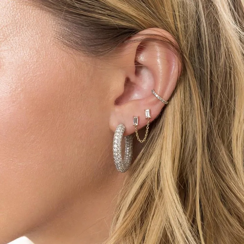 925 Sterling Silver Pave Cubic Zirconia C-Hoop Earring 40200634 - image1