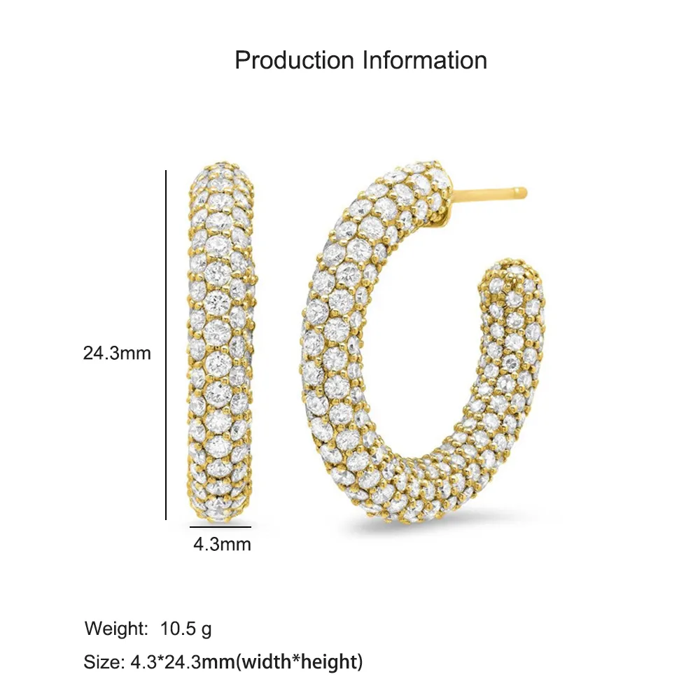 925 Sterling Silver Pave Cubic Zirconia C-Hoop Earring 40200634 - image2