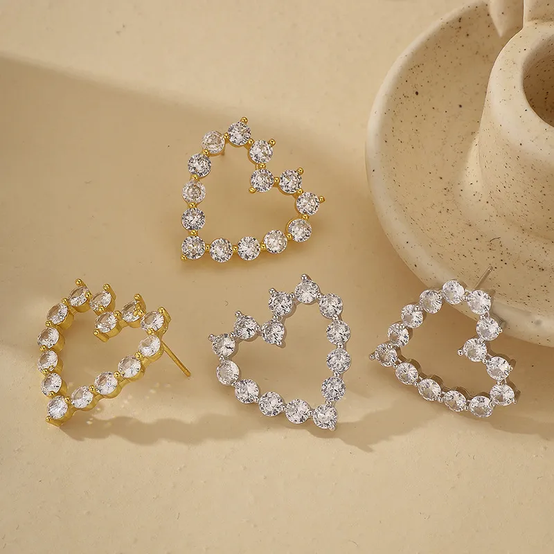 925 Sterling Silver Micro-Pave CZ Heart Stud Earring 40200635 - image1