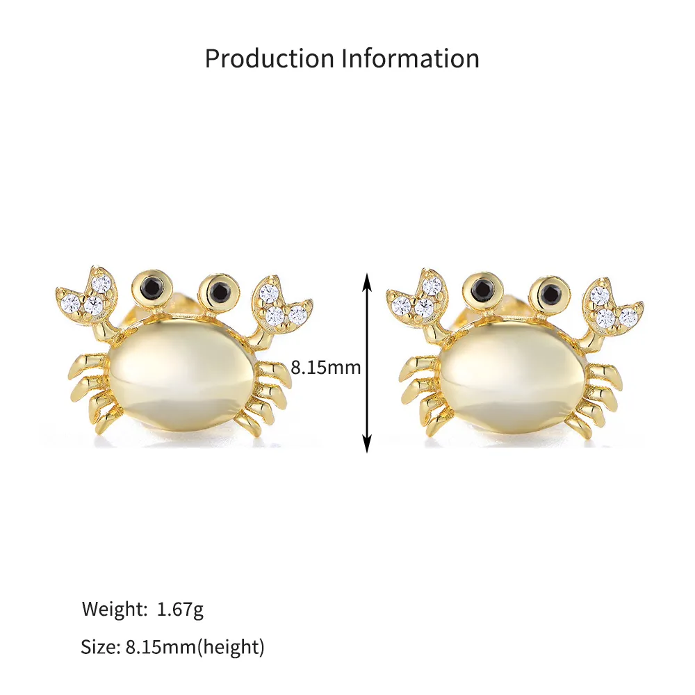 925 Sterling Silver CZ Nautical Crab Stud Earrings 40200638 - image2