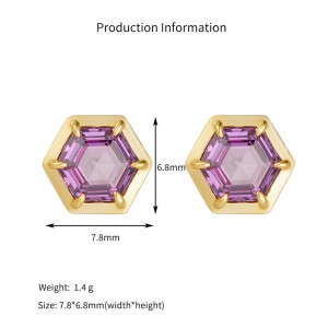 925 Sterling Silver Hexagonal Purple CZ Stud Earrings 40200639