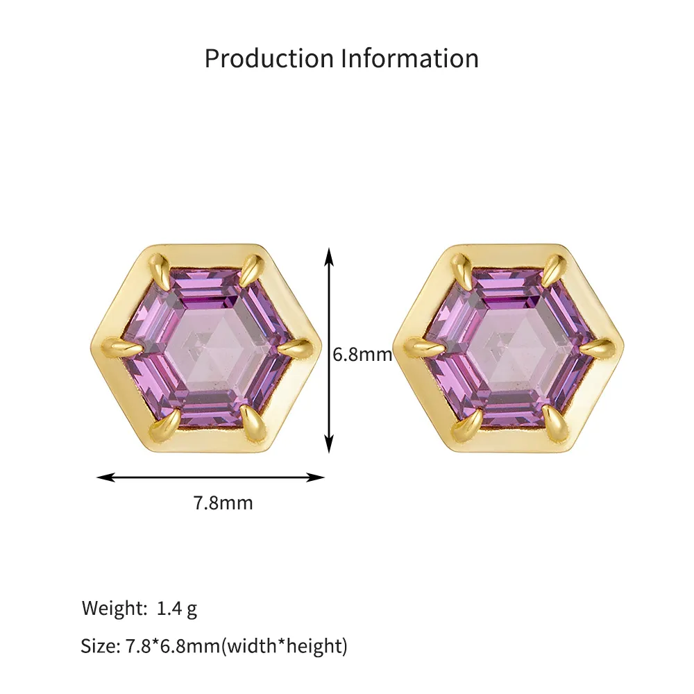 925 Sterling Silver Hexagonal Purple CZ Stud Earrings 40200639 - image2