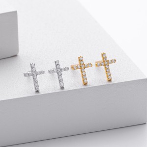 925 Sterling Silver Pave CZ Cross Stud Earrings 40200640