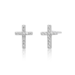 925 Sterling Silver Pave CZ Cross Stud Earrings 40200640