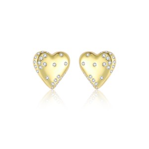 925 Sterling Silver Scattered CZ Puffy Heart Stud 40200641
