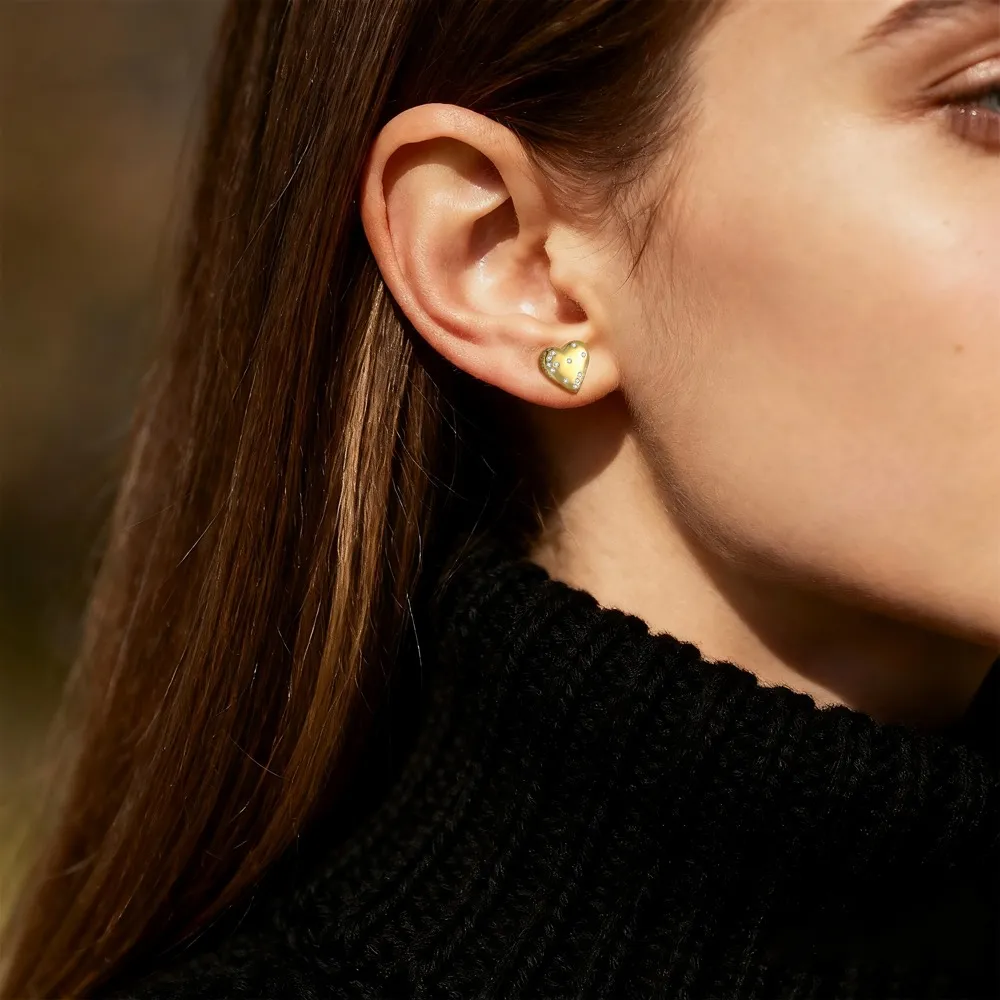 925 Sterling Silver Scattered CZ Puffy Heart Stud 40200641 - image1