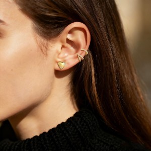 925 Sterling Silver Scattered CZ Puffy Heart Stud 40200641