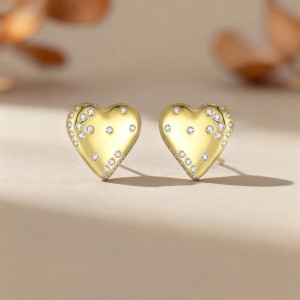 925 Sterling Silver Scattered CZ Puffy Heart Stud 40200641