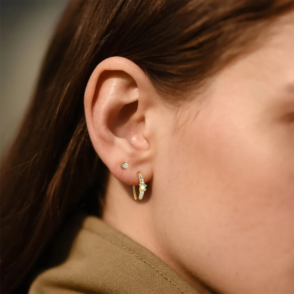 925 Sterling Silver Synthetic Moonstone CZ Arc Earrings 40200643 - image1