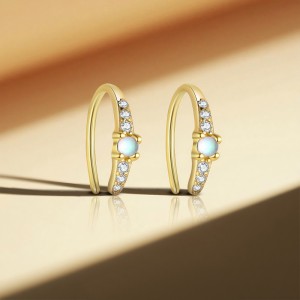 925 Sterling Silver Synthetic Moonstone CZ Arc Earrings 40200643 925 Sterling Silver Synthetic Moonstone CZ Arc Earrings 40200643
