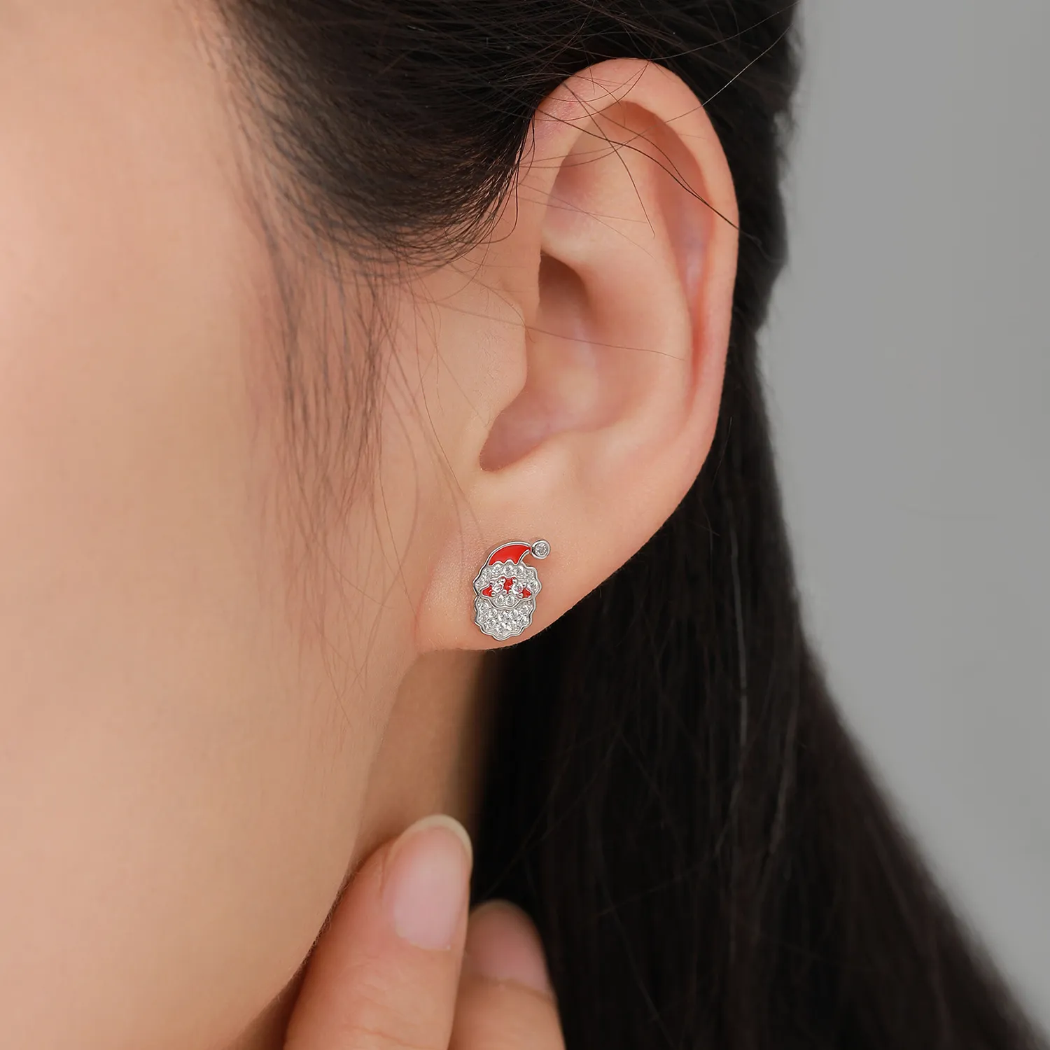 925 Sterling Silver Enamel Santa Claus Zircon Stud Earring 40200644 - image1