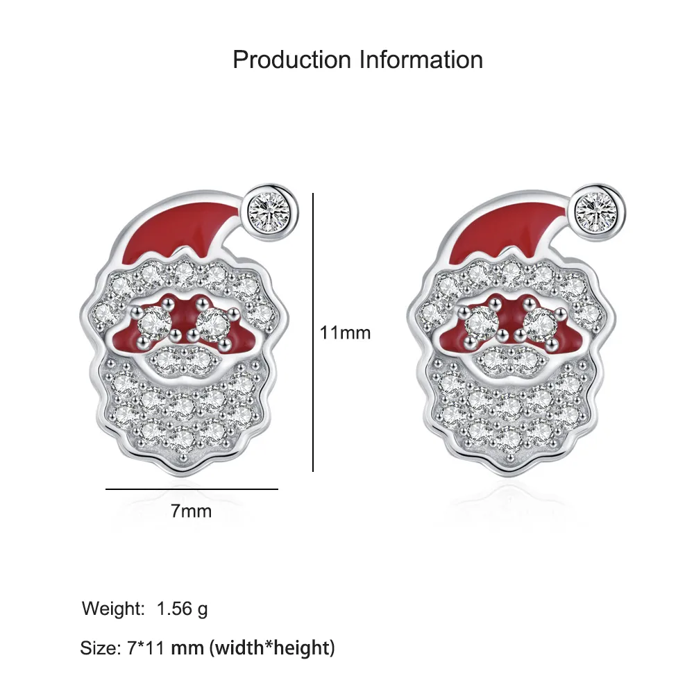 925 Sterling Silver Enamel Santa Claus Zircon Stud Earring 40200644 - image2