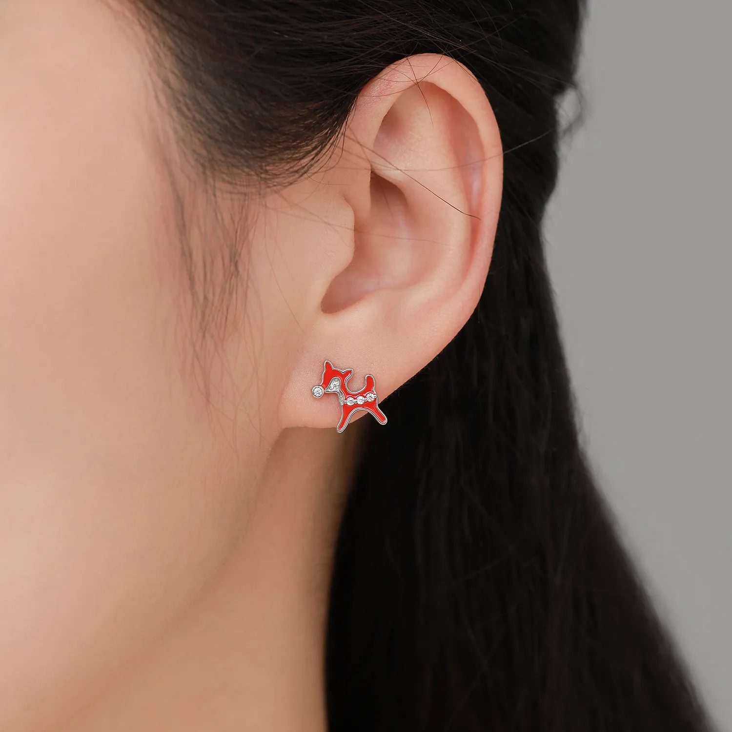 925 Sterling Silver Christmas Zircon Reindeer Stud Earring 40200646 - image1