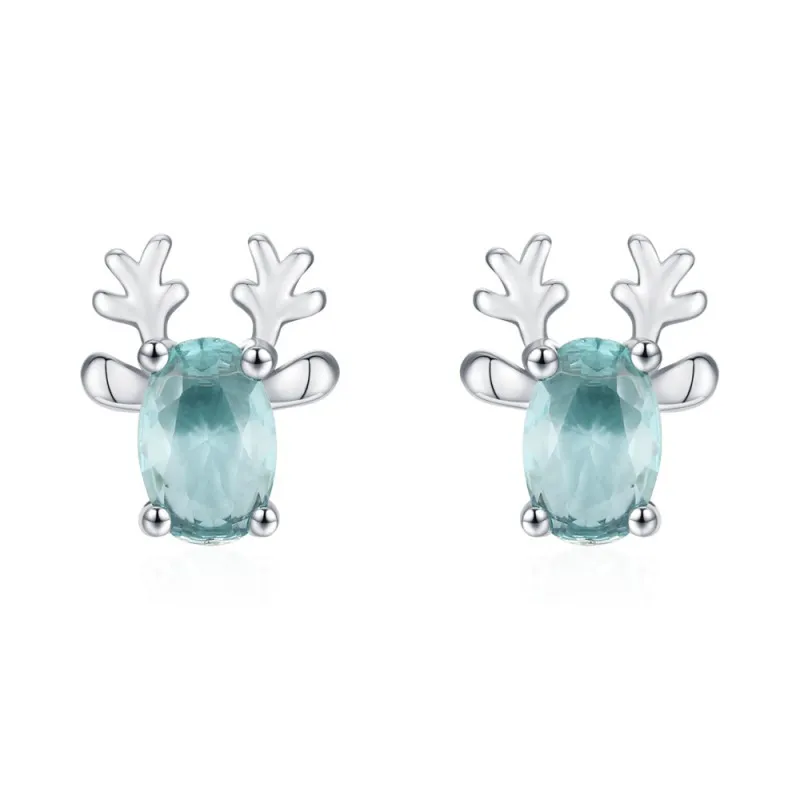 925 Sterling Silver Paraiba Blue Christmas Reindeer Stud Earring 40200647 925 Sterling Silver Paraiba Blue Christmas Reindeer Stud Earring 40200647
