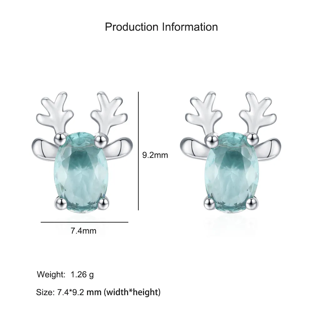 925 Sterling Silver Paraiba Blue Christmas Reindeer Stud Earring 40200647 - image2