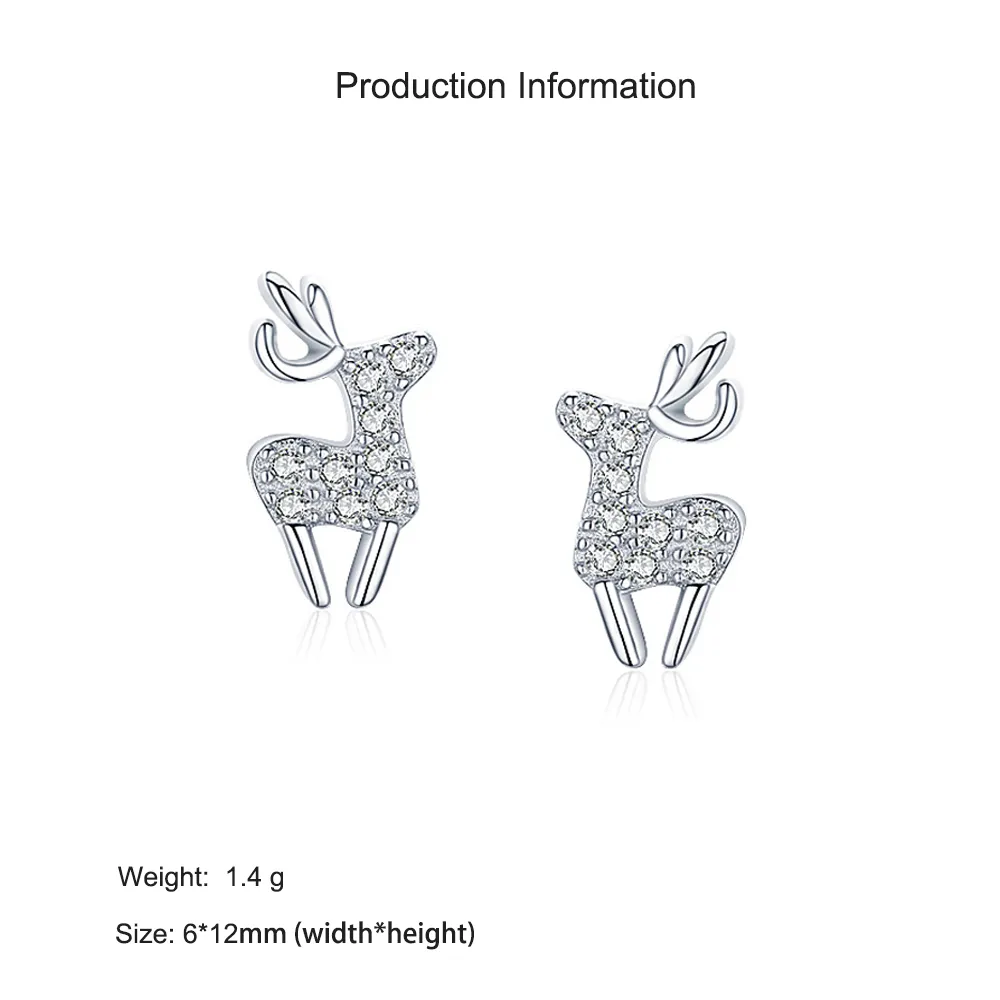 925 Sterling Silver Christmas Zircon Reindeer Stud  Earring 40200649 - image2