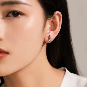 925 Sterling Silver Blue Zircon Cat Stud Earring 40200650