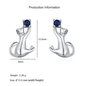 925 Sterling Silver Blue Zircon Cat Stud Earring 40200650