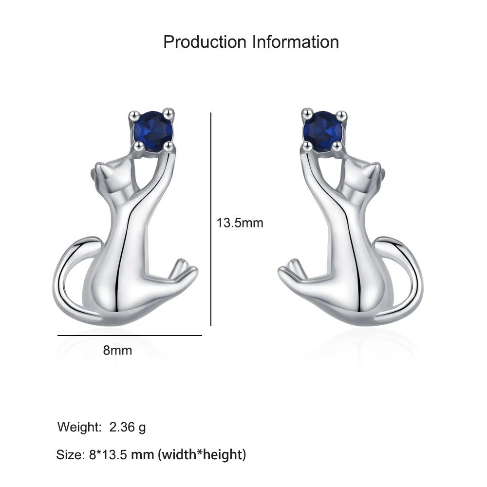 925 Sterling Silver Blue Zircon Cat Stud Earring 40200650 - image2