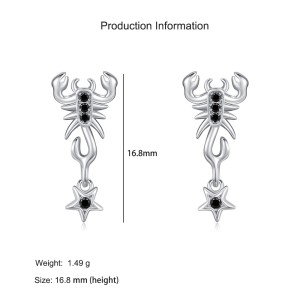 925 Sterling Silver Punk Black Zircon Gothic Scorpion Earring 40200652 925 Sterling Silver Punk Black Zircon Gothic Scorpion Earring 40200652