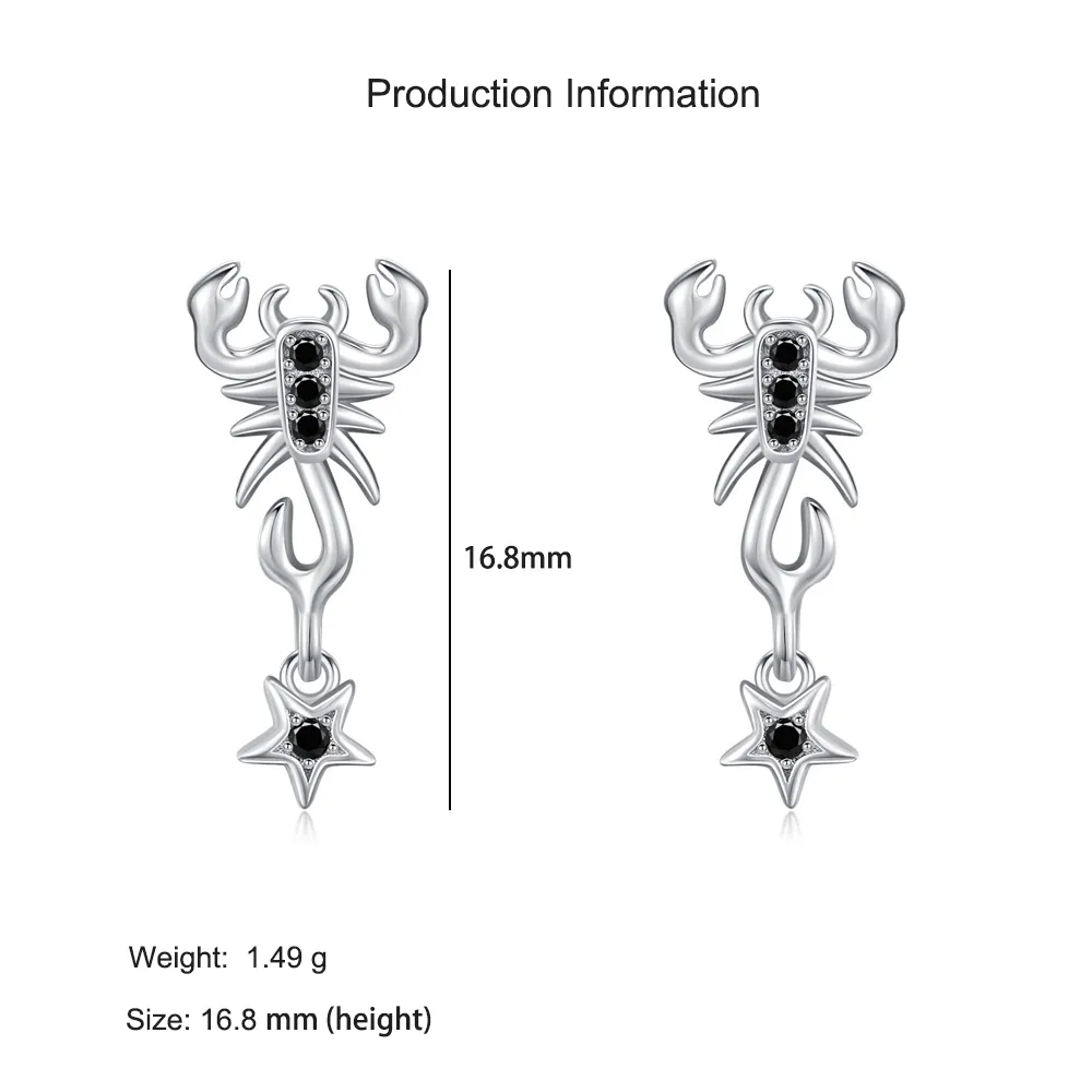 925 Sterling Silver Punk Black Zircon Gothic Scorpion Earring 40200652 - image2
