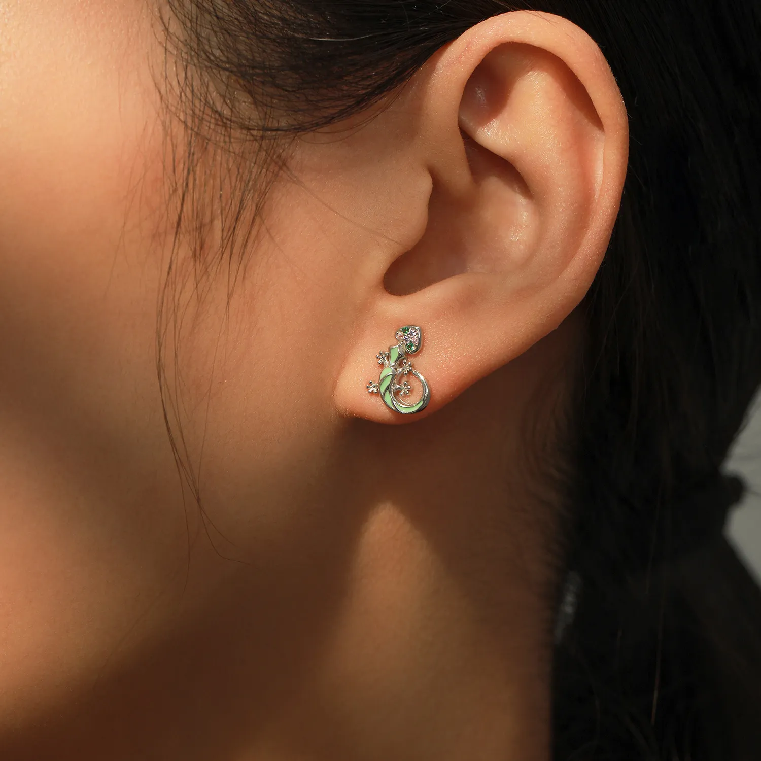 925 Sterling Silver Enamel Lizard Stud Earring 40200653 - image1