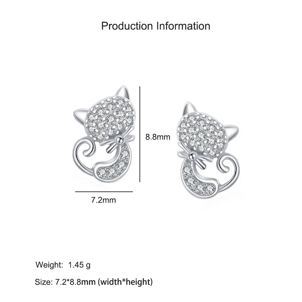 925 Sterling Silver Zircon Cat Stud Earring 40200654 - image2