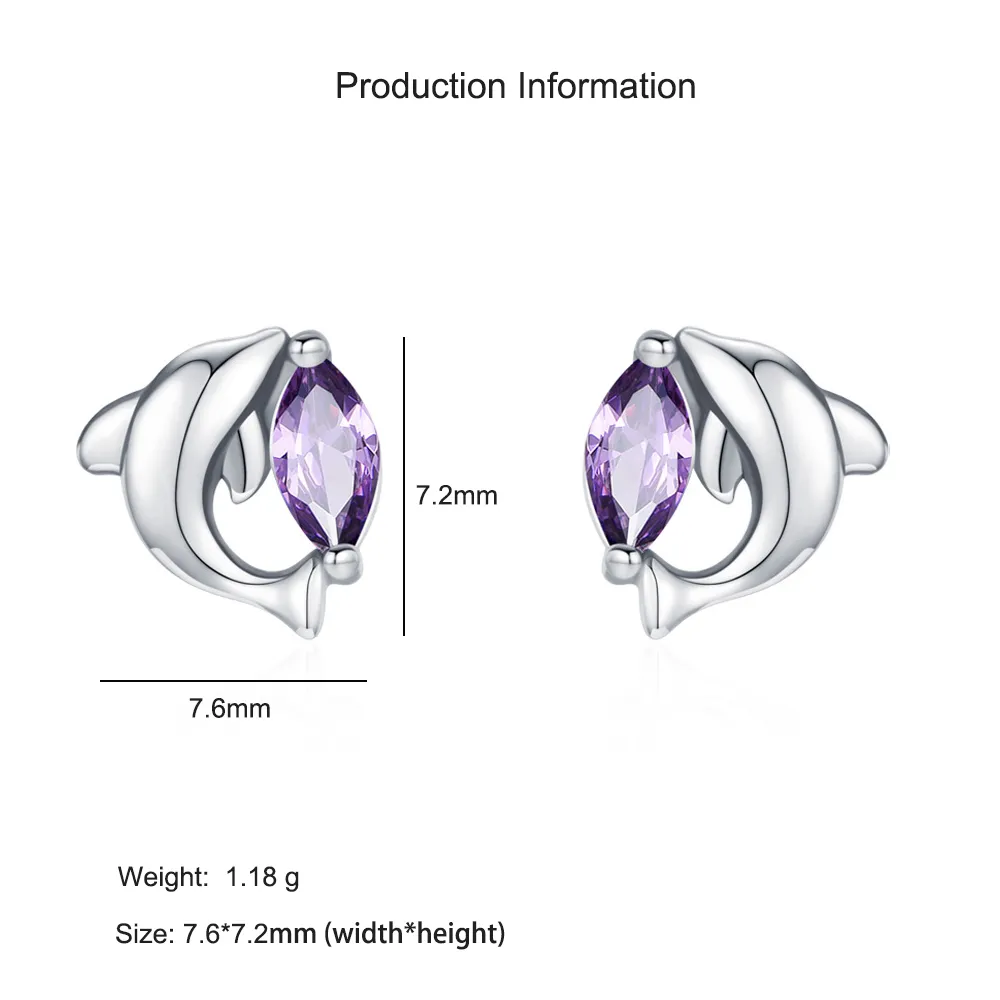 925 Sterling Silver Dolphin Stud Earring 40200655 - image2