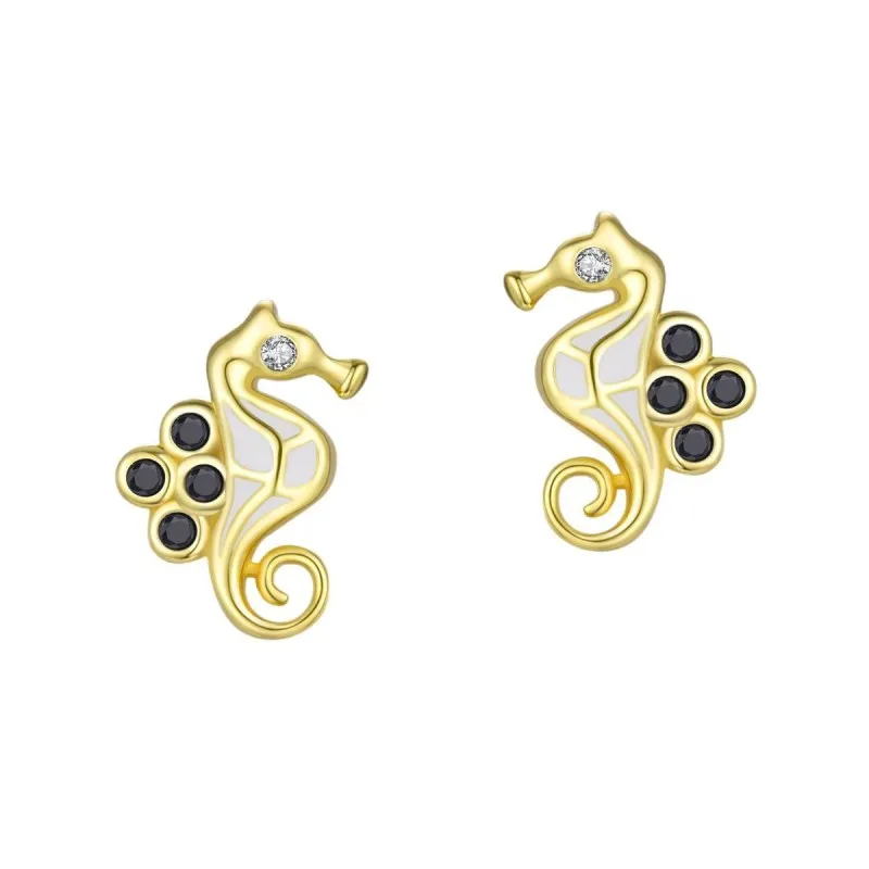 925 Sterling Silver Zircon Seahorse Stud Earring 40200657 925 Sterling Silver Zircon Seahorse Stud Earring 40200657