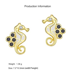 925 Sterling Silver Zircon Seahorse Stud Earring 40200657 925 Sterling Silver Zircon Seahorse Stud Earring 40200657