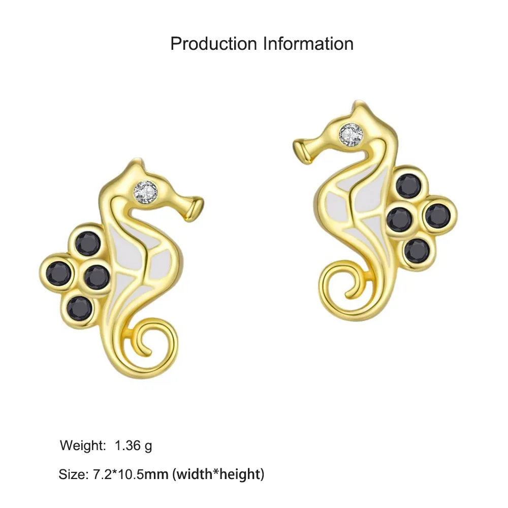 925 Sterling Silver Zircon Seahorse Stud Earring 40200657 - image2