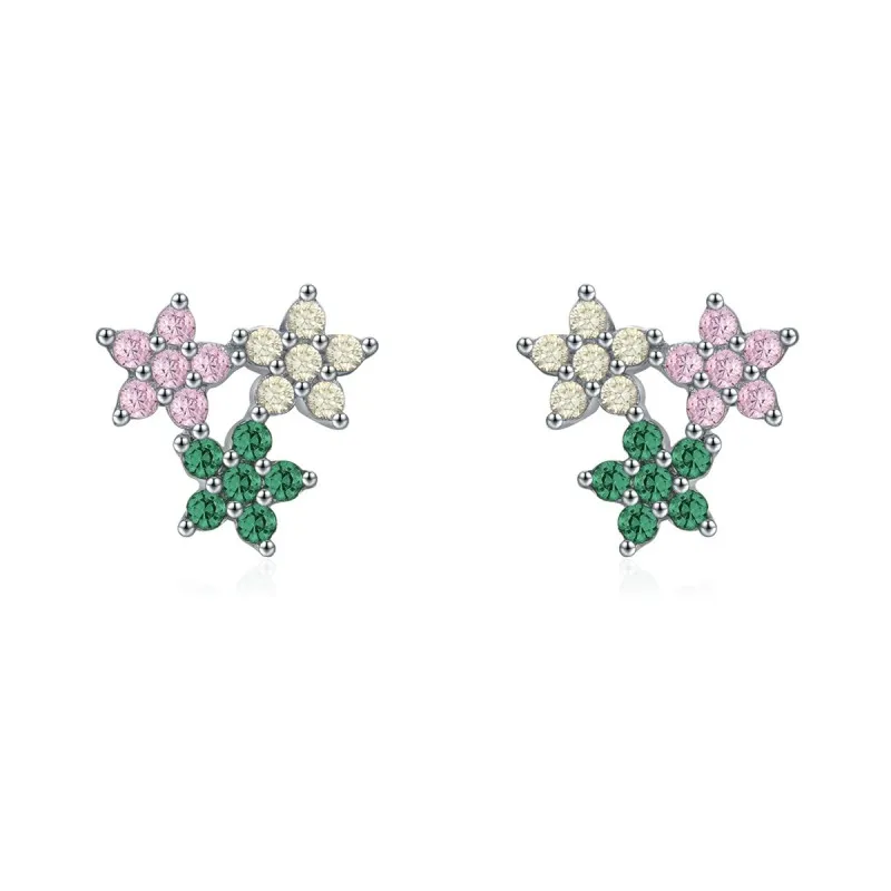 925 Sterling Silver Multicolor Zircon Flower Stud Earring 40200658 925 Sterling Silver Multicolor Zircon Flower Stud Earring 40200658