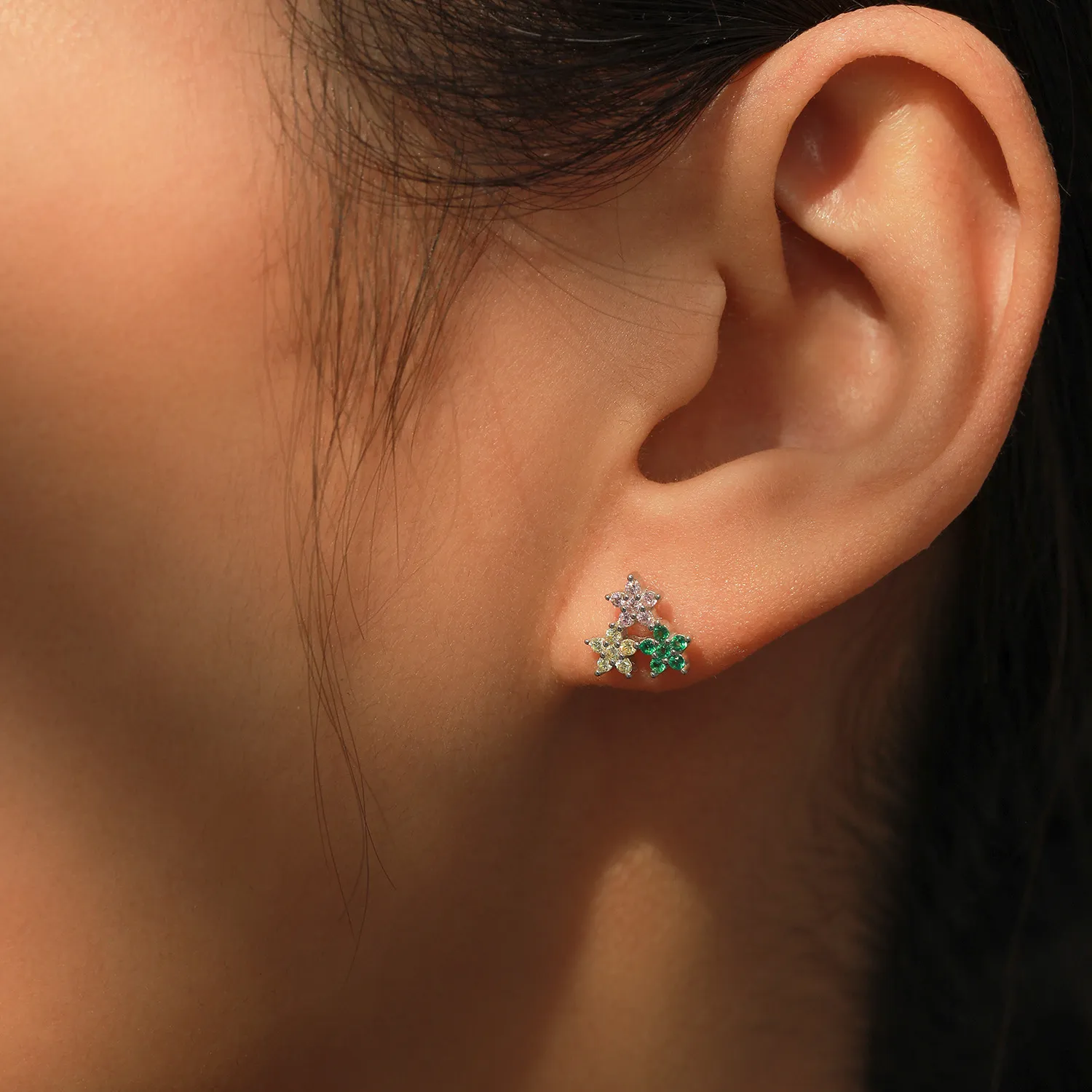 925 Sterling Silver Multicolor Zircon Flower Stud Earring 40200658 - image1
