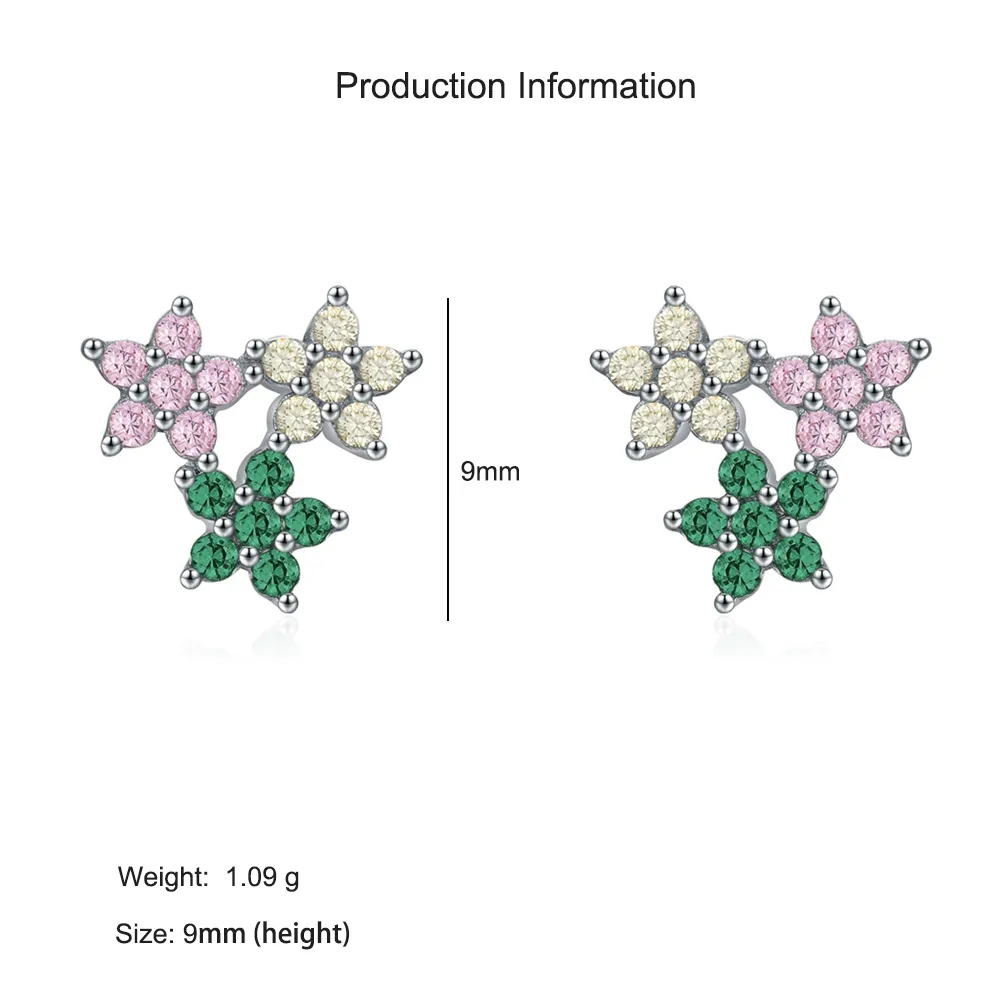 925 Sterling Silver Multicolor Zircon Flower Stud Earring 40200658 - image2