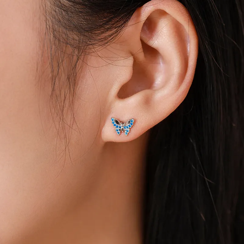 925 Sterling Silver Blue Zircon Butterfly Earring 40200659 - image1