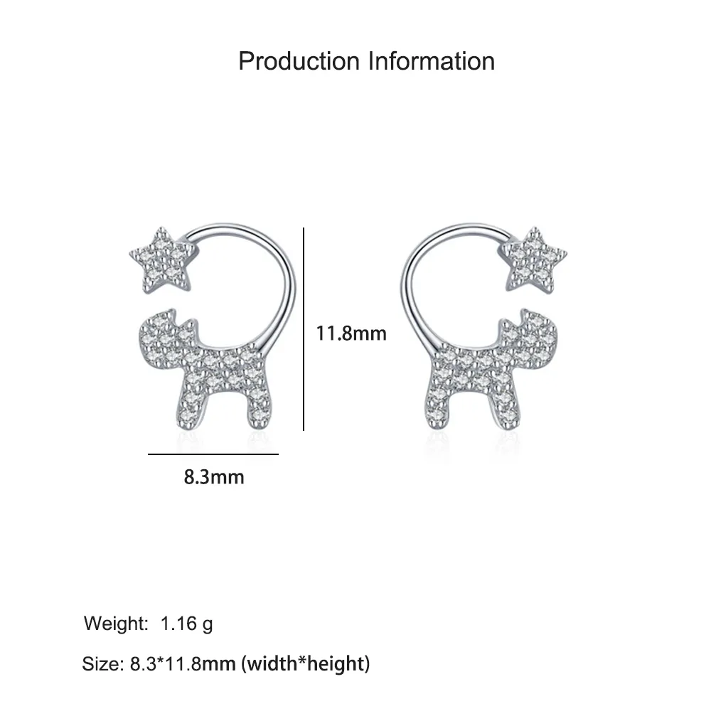 925 Sterling Silver Cat Star Zircon Stud Earring 40200661 - image2