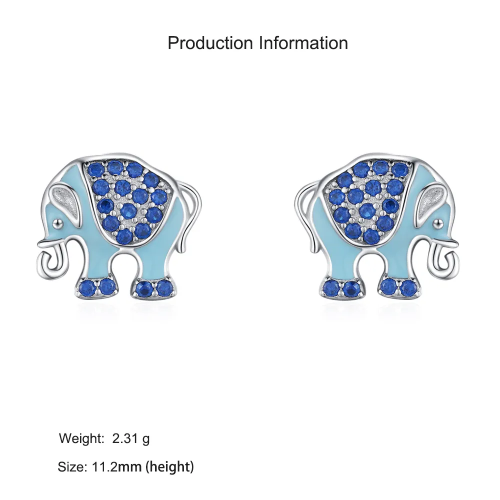 925 Sterling Silver Blue Enamel Elephant Stud Earring 40200662 - image2