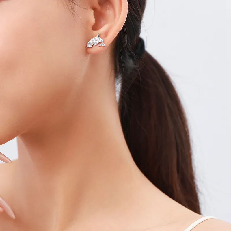925 Sterling Silver Shark Zircon Stud Earring 40200663 - image1