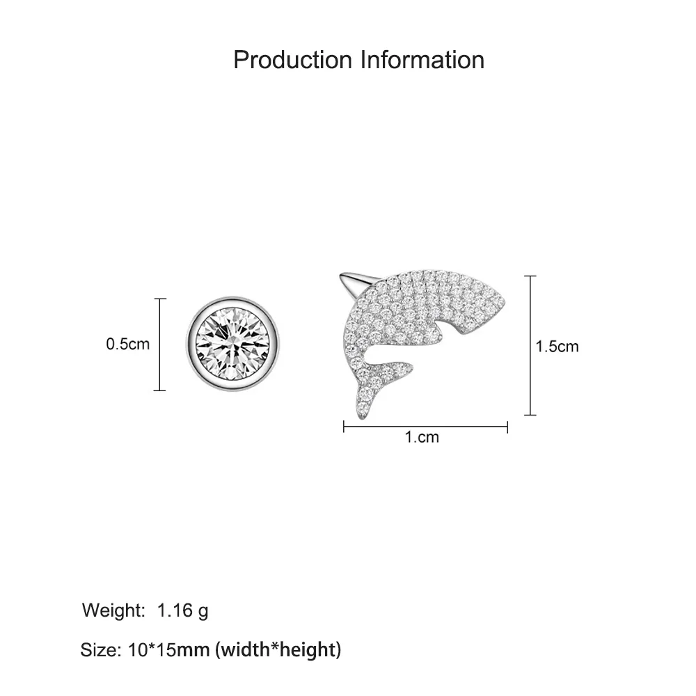 925 Sterling Silver Shark Zircon Stud Earring 40200663 - image2