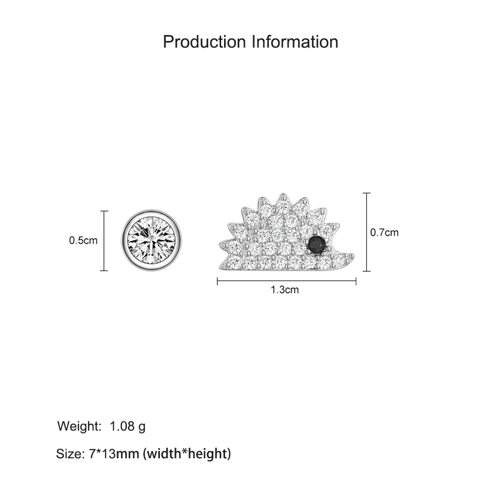 925 Sterling Silver Hedgehog Zircon Stud Earring 40200664 - image2