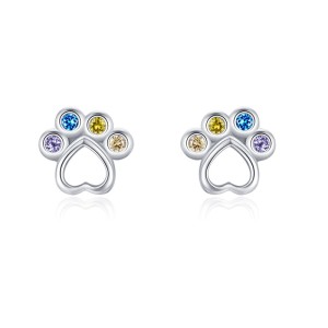 925 Sterling Silver Rainbow Paw Print Zircon Stud Earring 40200665 925 Sterling Silver Rainbow Paw Print Zircon Stud Earring 40200665