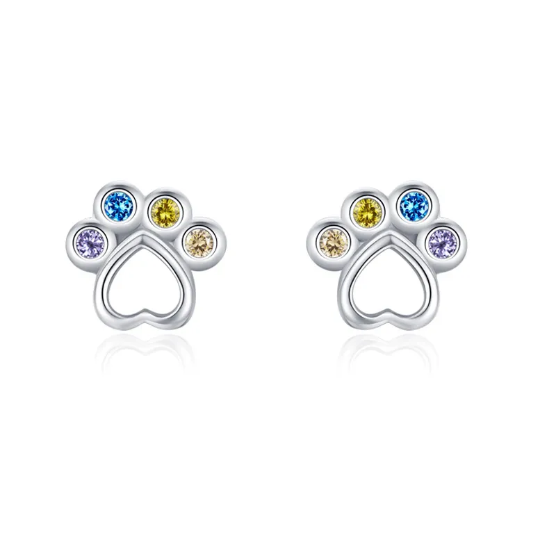 925 Sterling Silver Rainbow Paw Print Zircon Stud Earring 40200665 925 Sterling Silver Rainbow Paw Print Zircon Stud Earring 40200665