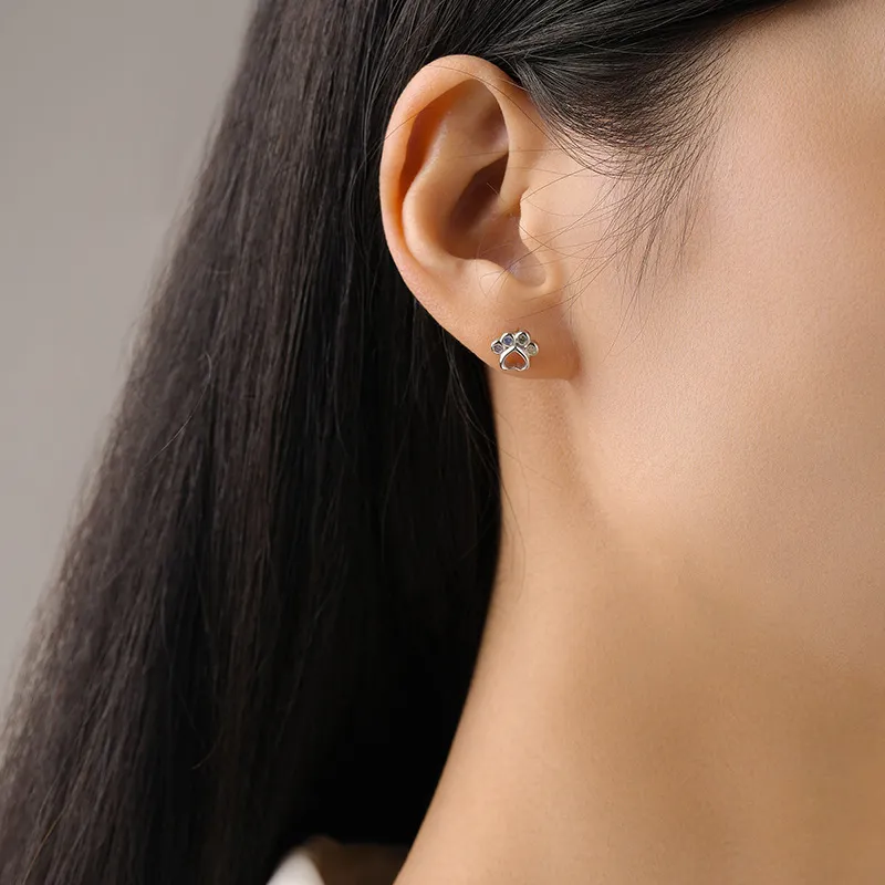 925 Sterling Silver Rainbow Paw Print Zircon Stud Earring 40200665 - image1