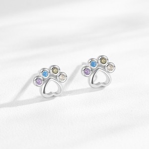 925 Sterling Silver Rainbow Paw Print Zircon Stud Earring 40200665 925 Sterling Silver Rainbow Paw Print Zircon Stud Earring 40200665